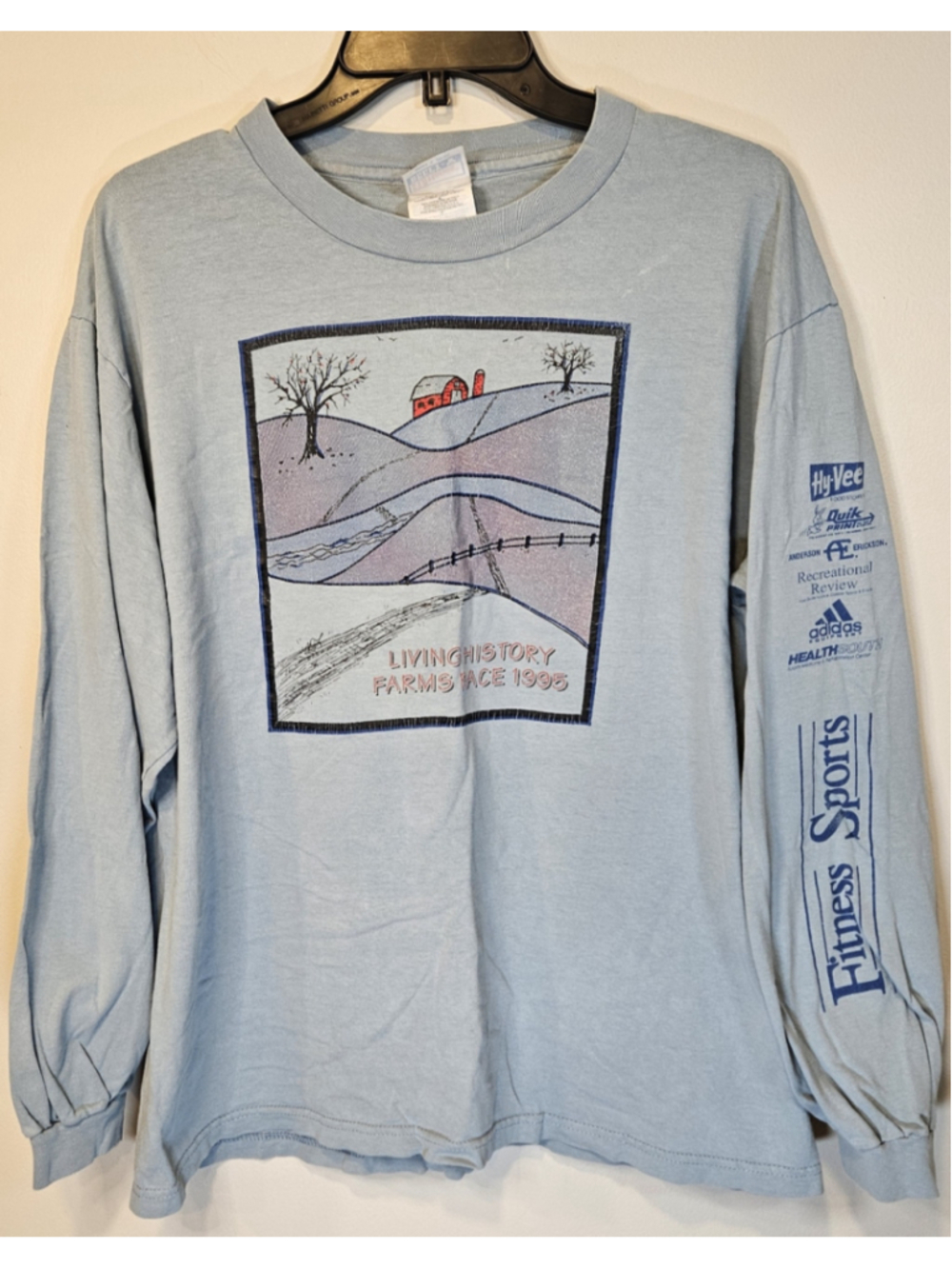 Vintage 1995 Living History Farms Race Shirt L Hanes Beefy T Iowa Long Sleeve